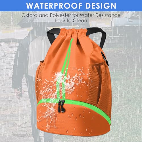 BROTOU Soccer Bags, Football Backpack, Volleyball Bag, Drawstring Backpack - color: Orange Yellow