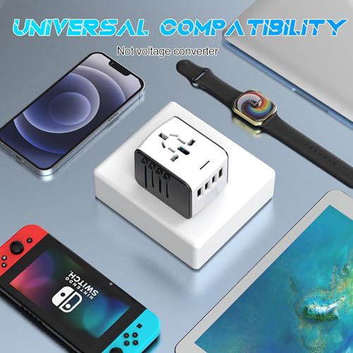 ISIX International Travel Adapter, 1 USB-C &3 USB-A Ports,2500W AC Outlet, - color: White