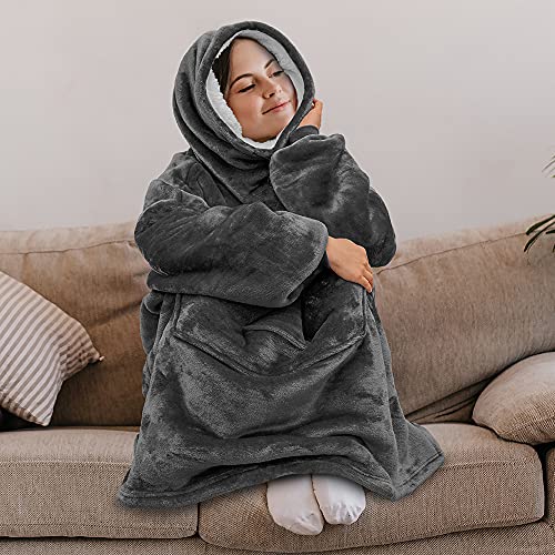 PAVILIA Wearable Blanket Hoodie Women Men, Oversized Hooded Sweatshirt - color: Gray, size: Fleece