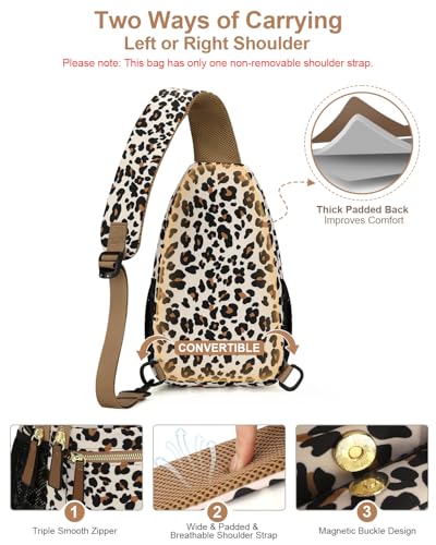 Capolo Crossbody Bags for Women Waterproof Sling Shoulder Bag Fanny Pack - color: Leopard, size: Large