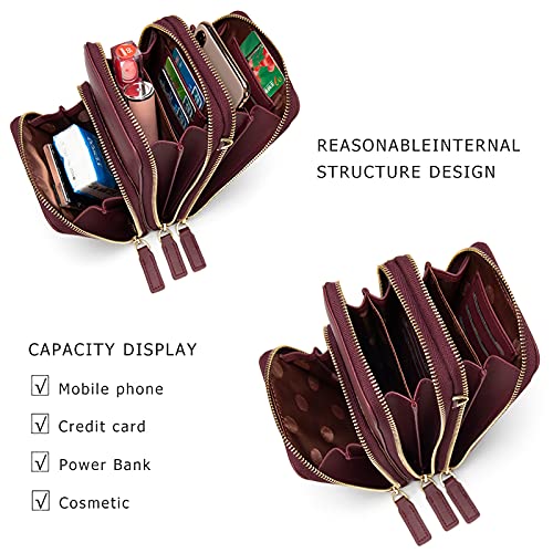 myfriday Small Cell Phone Crossbody Bag, Multi-pocket & 6 Card Slots - color: A-burgundy