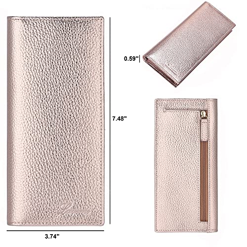 Lavemi Ultra Slim Thin Leather Women Wallet RFID Blocking Credit Card Holder Bifold Long Ladies Billfold - color: 2- Champagne Gold