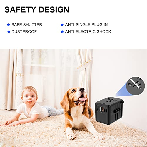 JMFONE 35W PD Universal Travel Adapter, Fast Charging International Adapter - color: 3USBA+2USBC- Deep Black