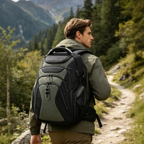 KROSER Laptop Backpack 18.4 Inch Computer Backpack for Men/Women/College - color: Black/Army Green, size: 18.4 inch