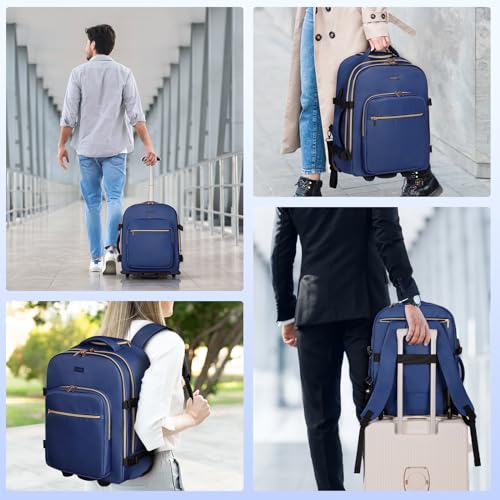 DEVPNR Rolling Backpack for Women, Travel Backpack with Wheels - color: Dark Blue