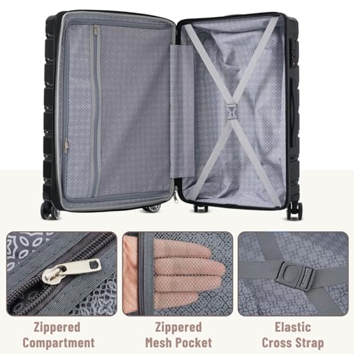 Suitcase Sets Hardshell Luggage Sets ABS Suitcase for Women 3Pc Carry On Luggage - color: Jet Black, size: 20/24/28 Inch
