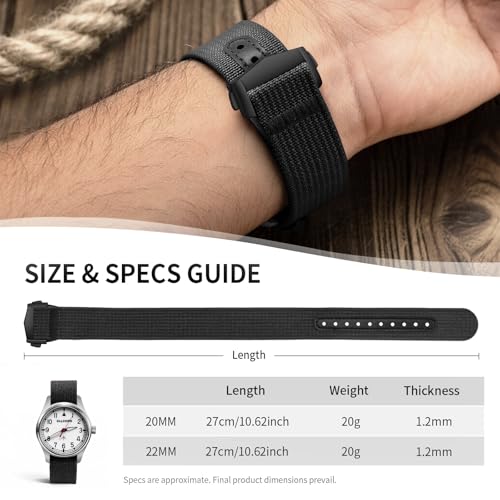 Nylon Watch Strap 20mm 22mm Nylon Watch Band Replacement Single Pass Strap Breathable Military Watch Bands for Men Soft Elastic Watch Straps - color: Black (Black Buckle), size: 22mm