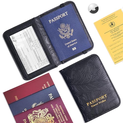 lizimandu 에어태그 슬롯이 있는 여권 홀더, 남성용 여성용 에어태그 여권 지갑, 슬림 가죽 여권 홀더 케이스 가족 여행용 분실 방지, 블랙 조각 1개, 미니멀리스트 - color: 블랙 조각 1개