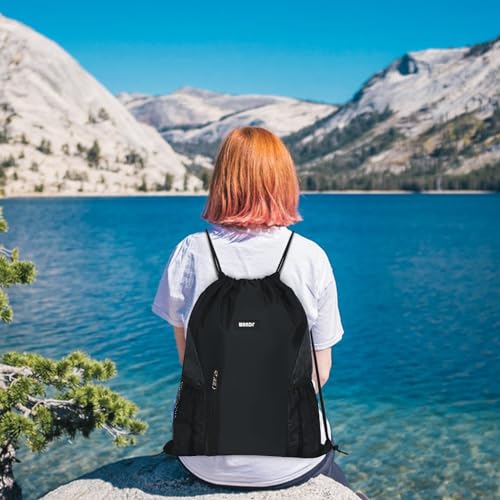 WANDF Drawstring Backpack, Gym Sackpack for Sports - color: Black