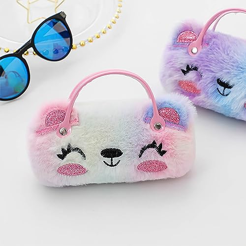 Hifot Plush Hard Eyeglass Case, Makeup Storage Bag Portable Sunglasses Pouch Hard Shell with Handle - color: Multicolor