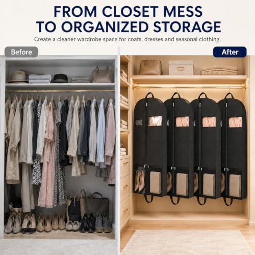 54" Garment Bags 2 Pack, Travel Clothes Covers with Clear Window and Zipper - size: V-GB-54in-2P-US2
