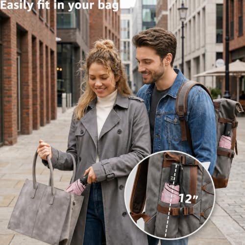 BAODINI Compact Travel Umbrella Small Windproof Auto Open Close for UV Sun Protection UPF 50+ and Rain Fits Backpack Purse & Suitcase - color: Pink