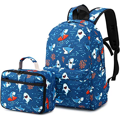 CAMTOP Backpack for Kids, Boys Preschool Backpack with Lunch Box Toddler Kindergarten Shark School Bookbag Set (Y028-2 Shark-Navy Blue) - color: Y028-2 Shark-navy Blue