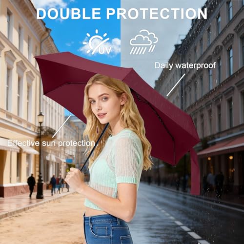 Mini Umbrella for Travel with Case Small Compact Sun Rain Tiny for Purse - color: 0.10 Wine Red