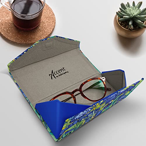RainCaper Folding Travel Sunglasses & Reading Eyeglasses Case - Vegan Leather, Compact, Magnetic Closure, Slim Trifold Design - color: Van Gogh Irises