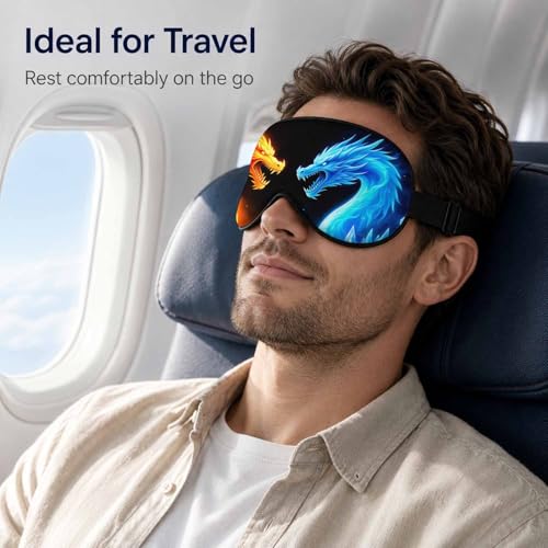 Silk Sleeping Eye Mask for Men Women Dragon Blue Red Fire Soft Adjustable Night Sleep Mask for Travel, Home, Office - color: Funny Dragon