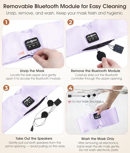 MUSICOZY 3D Mulberry Silk Sleep Mask Bluetooth 5.4 Headphones Full Coverage - color: Light Purple