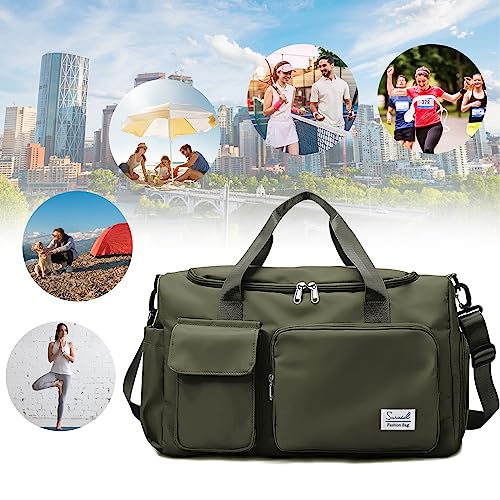 Suruid Gym Bag with Shoe Compartment, Sports Duffle Bag for Women, Agreen - color: Olive Green