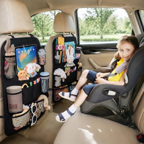 Backseat Car Organizer w/ 10 Storage Pockets 11" Tablet Holder, 2 PCS Black - color: Black