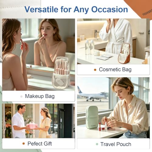 Standing Travel Makeup Brush Bag, Waterproof PU Cosmetic Bag, Cream White - color: Cream White, size: S