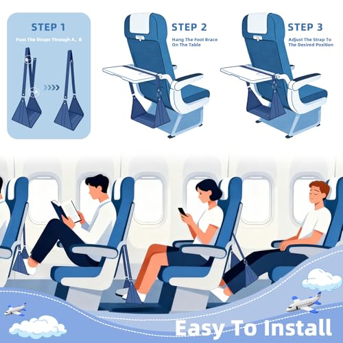 Asaiter-Airplane Foot Hammock for Plane Travel Essentials - Airplane Travel Essentials, Long Flight Foot Rest - Plane Gadgets (Deep Blue 2) - color: Deep Blue 2