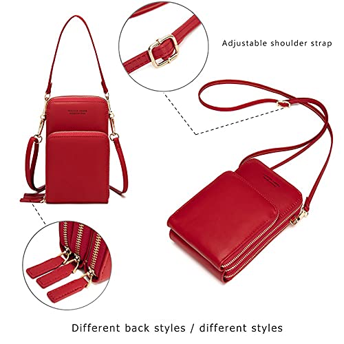 myfriday Small Cell Phone Crossbody Bag, Multi-pocket & 6 Card Slots - color: A-red