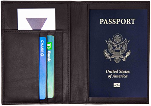 Genuine Cowhide Leather Brown RFID-Blocking Passport Cover Case Holder & Wallet - color: Brown (With RFID)