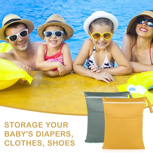 Angel Love Wet Bags, 2 Pack Baby Cloth Diaper Wet/Dry Bags with Two Zippered Pockets, Travel, Beach, Pool, Gym Bag for Swimsuits or Wet Clothes, Waterproof Washable Reusable, L216217 - color: Dark green and yellow