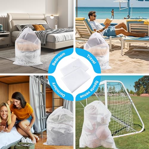 2 Pack Large Mesh Laundry Bags, 24" x 36" Heavy Duty Strong | Drawstring Dirty Clothes Bag, with Soft Breathable Net, Machine Washable, For College, Dorm, Camp, Travel & Family Use(White) - color: White