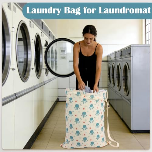 Canvas Laundry Bag with Shoulder Strap & Drawstring, 23"W x 29"H, Octopus - color: Kawaii Octopus