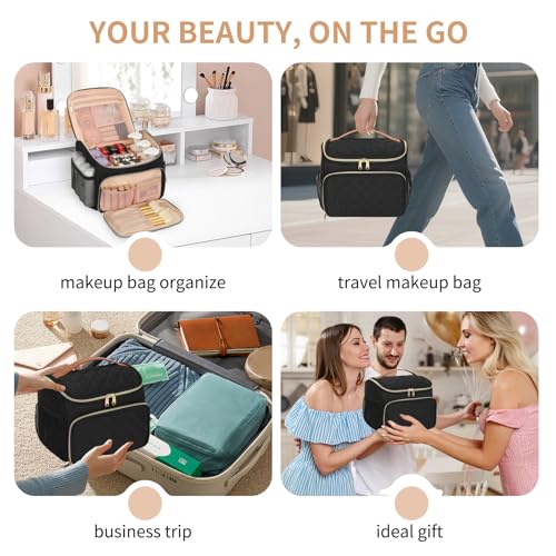 Makeup Case, Large Make Up Bag Organizer, Travel Cosmetic Storage - color: Black