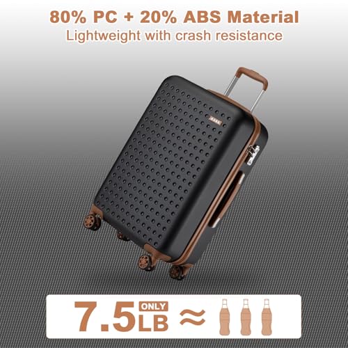 Kono 24 Inch Hard Shell Checked Luggage, 4 Spinner Wheels Suitcase, Black - color: Black, size: Checked-Medium 24-Inch