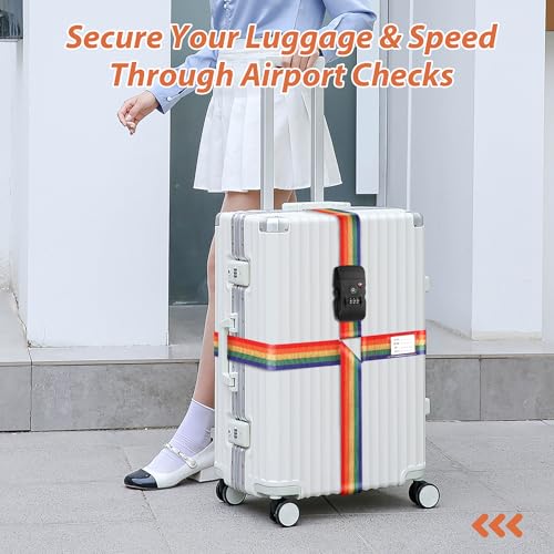 TSA Approved Luggage Straps with Combination Lock, Cross Rainbow - color: Cross Rainbow