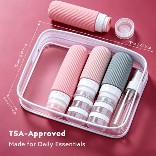 16 Pack Travel Bottles Set - TSA Approved Containers for Toiletries, Leak Proof Silicone Travel Size Containers with Jars, Spray Bottles & Clear Bag for Shampoo, Lotion