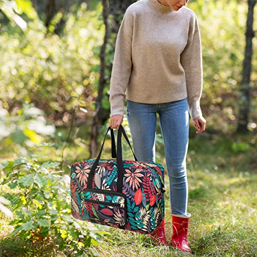Foldable Travel Duffel Bag, Medium Women's Weekender and Overnight bag carry on Luggage bag for Women - color: Red Leaves