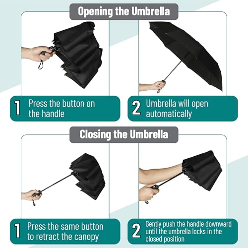 Mr. Pen- Windproof Travel Umbrella, Small Water-Resistant Automatic Folding Umbrella for Rain and Sun, Light, Compact and Portable for Women & Men, Fits Car & Backpack - color: Black