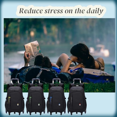 VIDOSCLA Black Kids Boys Rolling Backpack Teens Carry-on Luggage with Wheels Trolly BookBag for School-2 Wheels - color: A1# Black-2 Wheels, style: A1# 2 Wheels