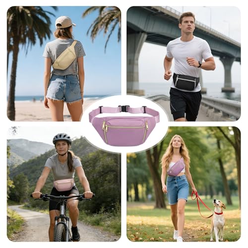 Crossbody Fanny Pack with 5-Zipper Pockets Waterproof, Purple - color: Purple