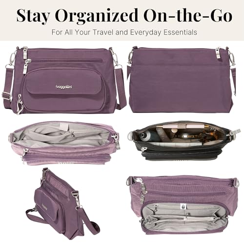Baggallini Original Everyday 11x7.5 Crossbody Bags Rfid Protected Lightweight Nylon Zippered Travel Purse - color: Misty Purple, style: Slim Strap