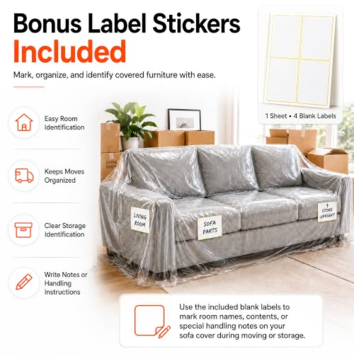 Plastic Furniture Cover for Moving, Dustproof Couch Cover for Sofa,1-Pack - size: Sofa-1PACK