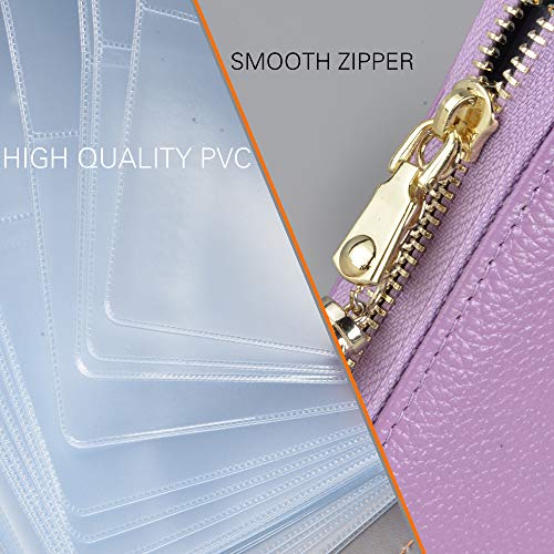 Easyoulife Womens Credit Card Holder Wallet Zip Leather Card Case RFID Blocking (Light Purple) - color: Light Purple