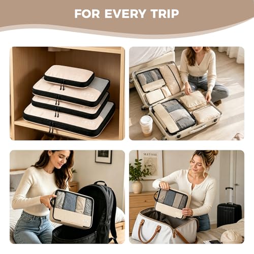8-Piece Compression Packing Cubes for Travel, Luggage Organizer Sets - color: Beige-8 Set