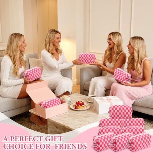Gilprop 8 Pcs Checkered Makeup Bag Small Cosmetic Pouch Bulk,Hot Pink - color: Hot Pink