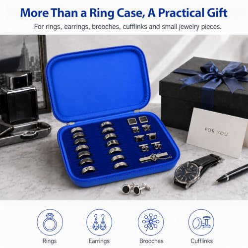 GWCASE Ring Organizer Box 42-Slot Hard Shell Case Holds 50+ Pcs, Dark Blue - color: Dark Blue