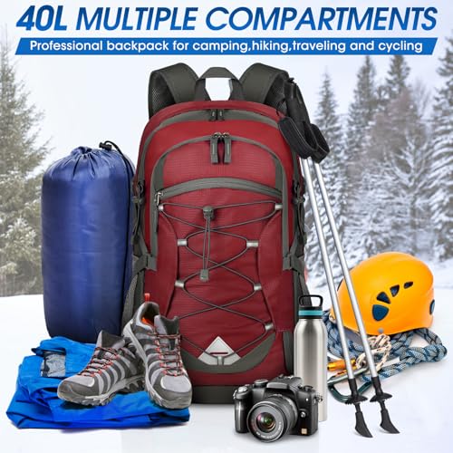 IGOLUMON Hiking Backpack 40L Packable Lightweight Camping Daypack Men Women - color: Red