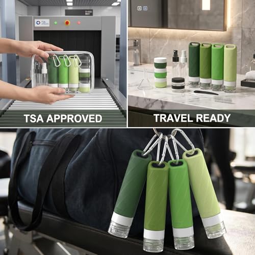 26 Pcs TSA Approved Travel Toiletry Bottles Set, Leakproof Silicone Refillable Containers with Carabiner, Clear Bag for Shampoo Lotion Body Wash