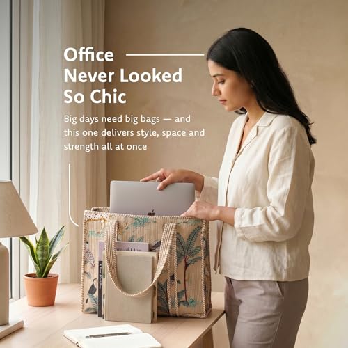 100% Cotton Floral Hand Block Print Quilted Tote Bag for Women - color: Safari Jungle Print