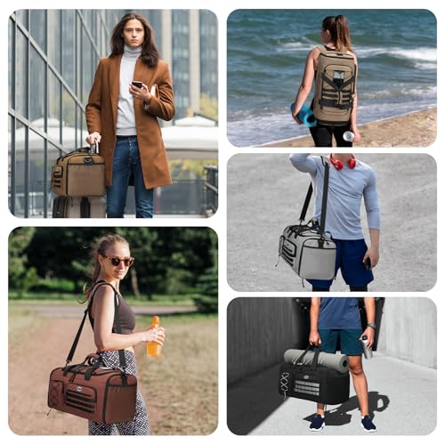 BOSSTIN Gym Bag for Men & Women, 45L-50L Expandable Sports Duffle Bag - color: Coffee Checkered