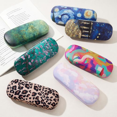 WOZEAH Eyeglasses Case Hard Shell, Protective Glasses Case for Women Men, Portable Eyeglass Holder Box with Cleaning Cloth - color: Blue Green