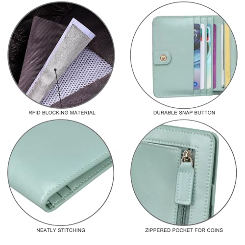 Itslife Women's Rfid Blocking Small Compact Bifold Leather Pocket Wallet Ladies Mini Purse with id Window (Waxed Light Green) - color: Turquoise